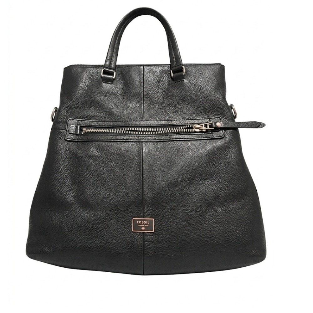 Fossil Camilla Black Pebbled Leather Convertible Tote Handbag - No Straps